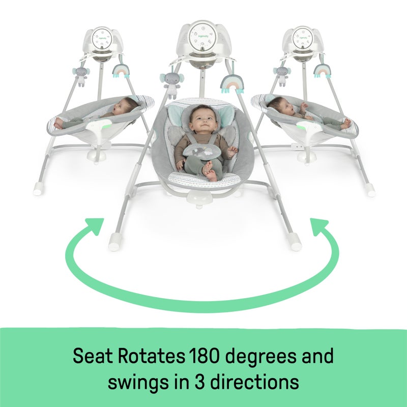 Ingenuity InLighten 5-Speed Baby Swing - Swivel Infant Seat, 5 Point Safety Harness, Nature Sounds, Lights - Van Elephant - Image 2