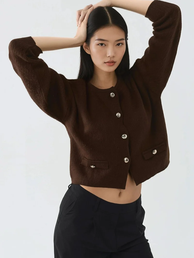 MY FASHION MY FASHION Textured Ribbed Knitwear Cardigan with Button Closure