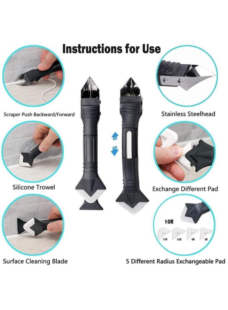 Peachjoy 10pcs 3 in 1 Caulking Tools, Caulking Finishing Tool Kit (stainless steelhead) Silicone Sealant Caulk Grout Remover Sc and Caulk Nozzle Applicator for Kitchen, Bathroom, Window and Sink Joint - Image 3