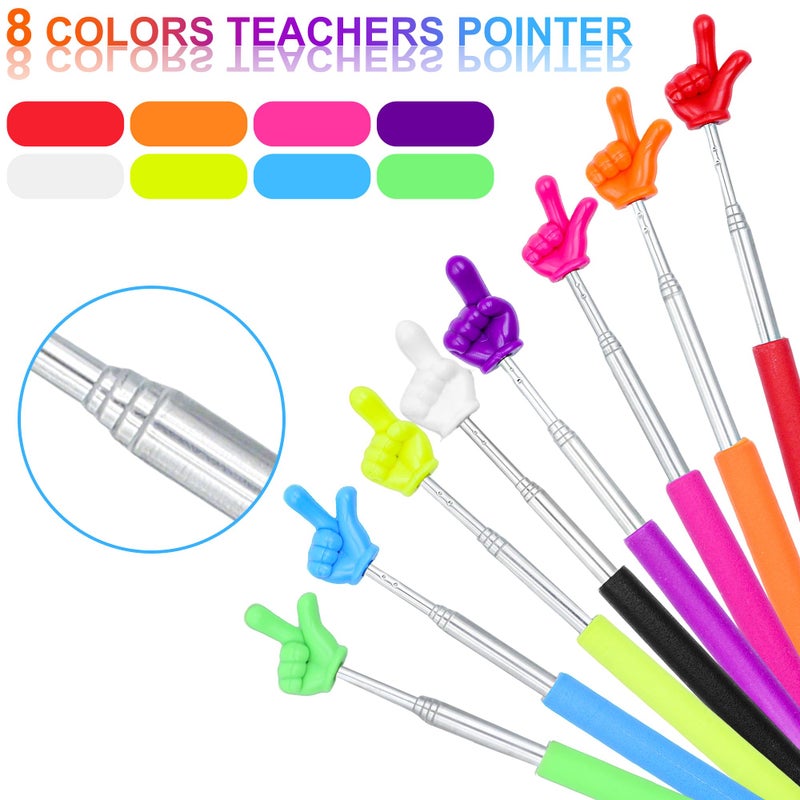 aeloer 8Pcs Telescopic Teachers Pointer, Mini Pointer Finger Stick for Classroom, Retractable Hand Pointer for School Presentations(8 Colors) - Image 2