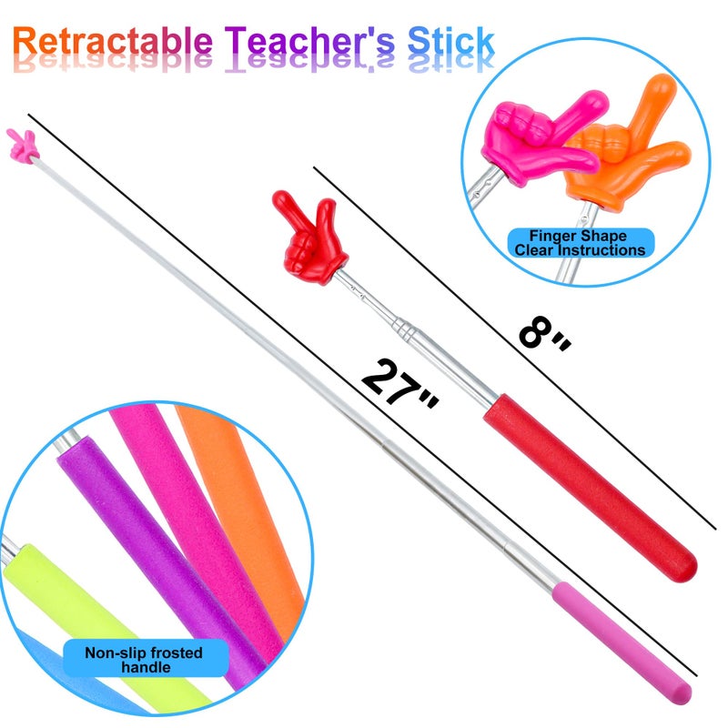 aeloer 8Pcs Telescopic Teachers Pointer, Mini Pointer Finger Stick for Classroom, Retractable Hand Pointer for School Presentations(8 Colors) - Image 3