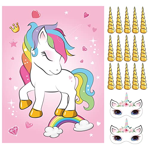 ASTARON Pin The Horn on The Unicorn Birthday Party Game with 30 Horns for Unicorn Party Supplies Favors Girls Rainbow Party Decorations Pin The Tail Game for Christmas - Image 1