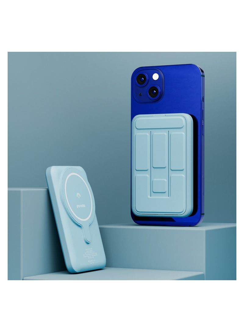 porodo 5000mAh 20W MagSafe Power Bank with Foldable Stand/ Battery Level Indicator/Fast Charging Compatible with iPhone 14/14 Plus/14 Pro/14 Pro Max and All Other Device - Blue - Image 3