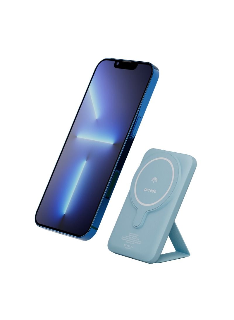 porodo 5000mAh 20W MagSafe Power Bank with Foldable Stand/ Battery Level Indicator/Fast Charging Compatible with iPhone 14/14 Plus/14 Pro/14 Pro Max and All Other Device - Blue - Image 1