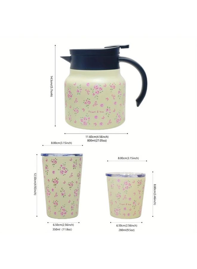 بيج 9 47 أونصة إبريق قهوة مزدوج الطبقات معزول بنمط زهرة الفراشة الوردي - Image 3