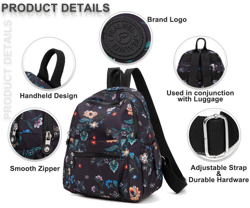 Pealwel Mini Backpack Purse for Women,Small Nylon backpacks for Ladies Backpacks Women Anti Theft Travel Bag (Flower) - Image 3