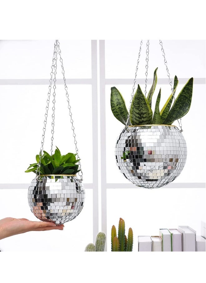Generic SYOSI 6 Inches Disco Ball Plant Hanger, Disco Ball Planter with Hook and Wooden Stand, Disco Planter Pots for Indoor Outdoor Plants Home Decor  - Image 1