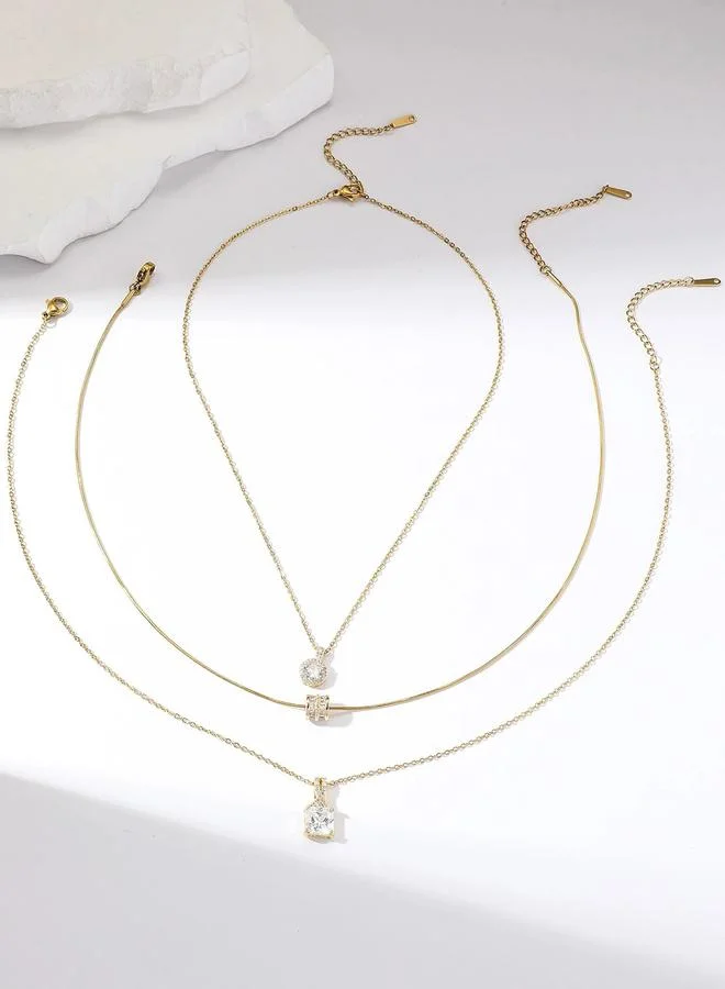 تايك تو Golden Layered Cubic Zirconia Necklace Set