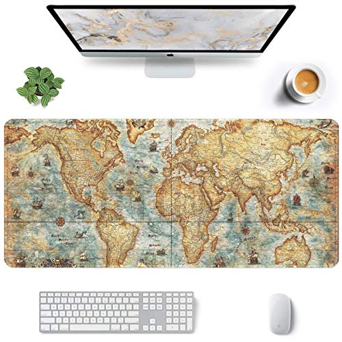 Auhoahsil Large Gaming Mouse Pad, Vintage Map Theme XXL 35.4 x 15.7 in Desk Pad Stitched Non-Slip Rubber Long Computer Mousepad Thin Extended Full Size Desk Mat for Desktop, Laptop, Wireless Mice - Image 1