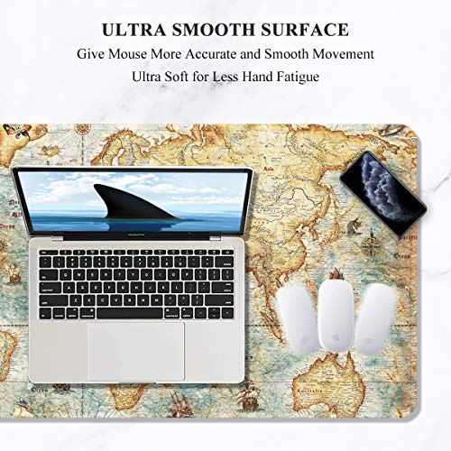 Auhoahsil Large Gaming Mouse Pad, Vintage Map Theme XXL 35.4 x 15.7 in Desk Pad Stitched Non-Slip Rubber Long Computer Mousepad Thin Extended Full Size Desk Mat for Desktop, Laptop, Wireless Mice - Image 3