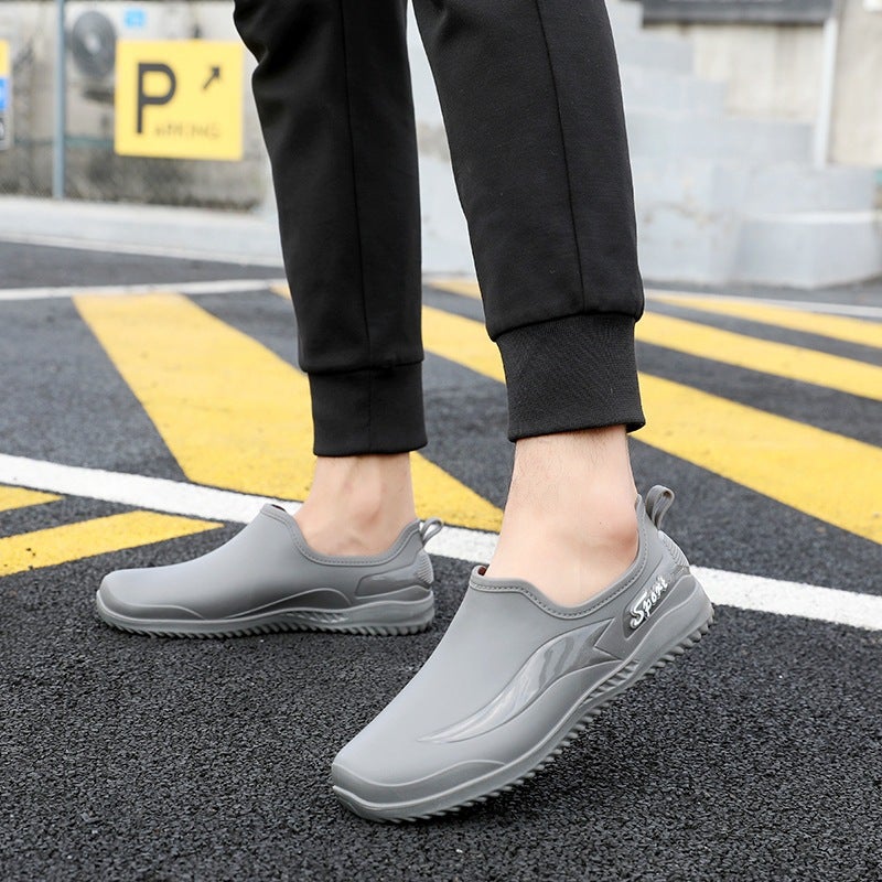 Fashionable Mens Short Rain Boots Non-Slip Warm Kitchen Work Shoes 309 Gray