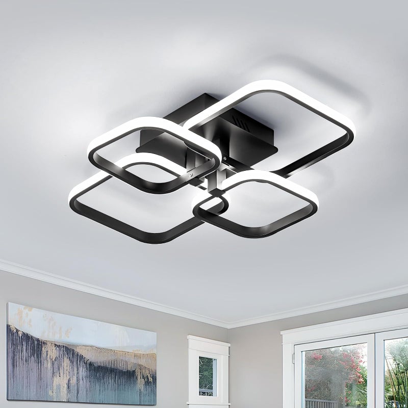 Comely 60W LED Ceiling Light, 4 Square Modern LED Ceiling Light 6000K, LED Ceiling Light Living Room, Modern Rectangular Ceiling Light for Living Room, Bedroom, Hallway (Black) - Image 1