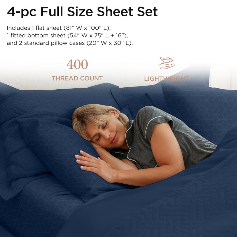 Threadmill طقم ملاءات من القطن المصري بالحجم الكامل من Threadmill | ملاءات من القطن المصري المعتمد بنسبة 100% للمراتب ذات الحجم الكامل | ملايات سرير بجيب عميق | طقم مفروشات تبريد جاكار دمشقي ناعم | فولكستون بلو - Image 2