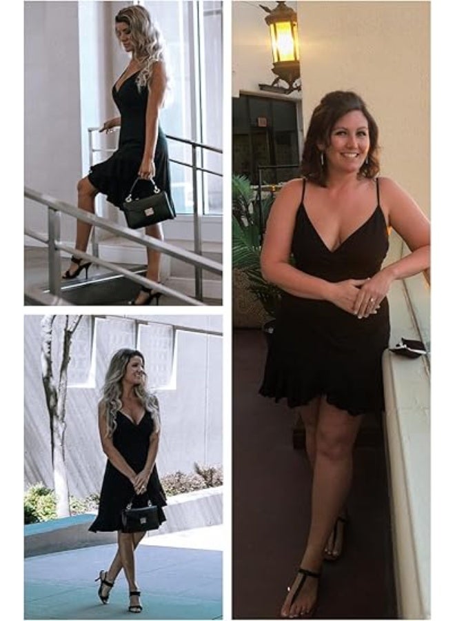 NIBEMINENT Womens Summer Dresses Floral V Neck Ruffled Hem Spaghetti Spring Casual Beach Outfits Flowy Wrap Sun Dress - Image 3