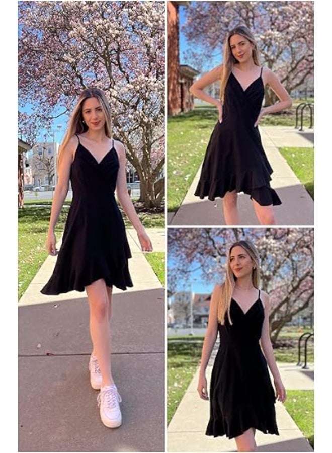 NIBEMINENT Womens Summer Dresses Floral V Neck Ruffled Hem Spaghetti Spring Casual Beach Outfits Flowy Wrap Sun Dress - Image 4