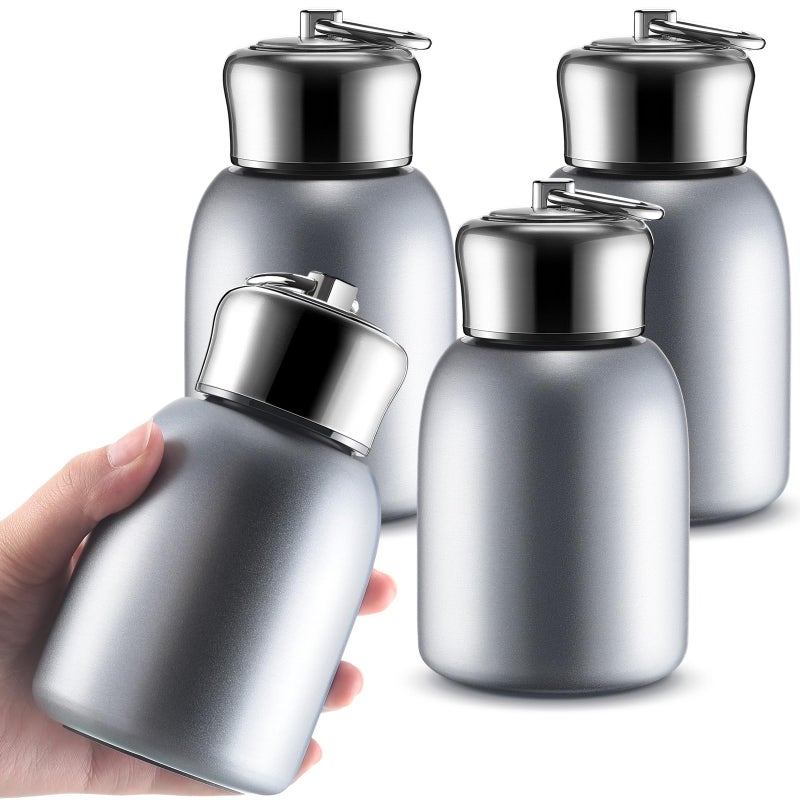 Mifoci 4 Pcs 10oz Mini Water Bottles Stainless Steel Slim Insulated Thermal for Hot Cold Drink Thermal Small Vacuum Portable Water Bottle for Women Gifts Travel Camping Hiking Silver