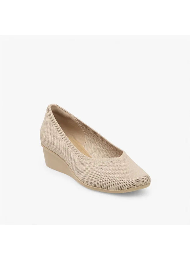 لو كونفورت Women's Flyknit Textured Slip-On Ballerina Shoes with Wedge Heels