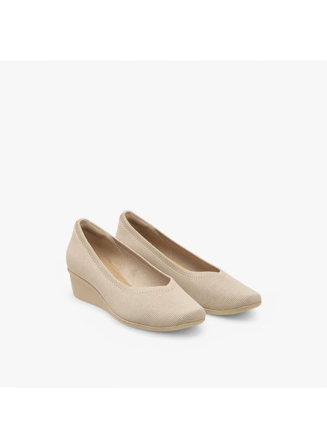 لو كونفورت Women's Flyknit Textured Slip-On Ballerina Shoes with Wedge Heels