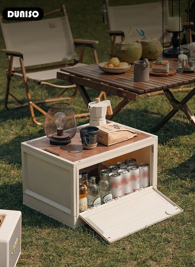 DUNISO صندوق تخزين للتخييم، حاوية تخزين خارجية بغطاء خشبي، صندوق تخزين قابل للطي بسعة كبيرة، طاولة نزهة خفيفة الوزن وطاولة تخييم وتخزين للطهي في الهواء الطلق والنزهات - Image 3