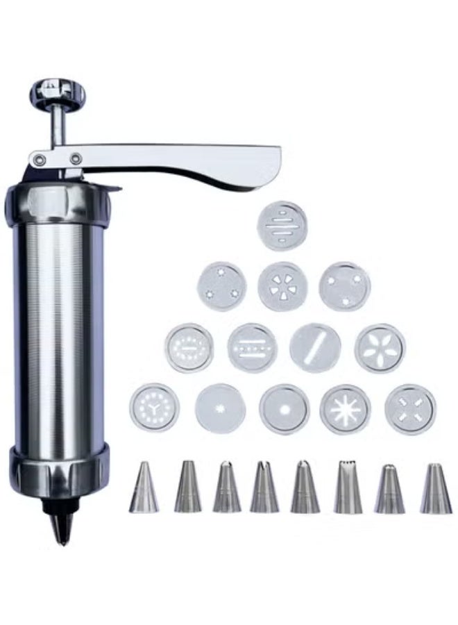 Hedge Cookie Press and Icing Set, Aluminium Alloy Cookie Decorating Tools, Excellent Baking Supplies, Including 13 Cookie Pattern Discs and 8 Icing Nozzles - Image 1