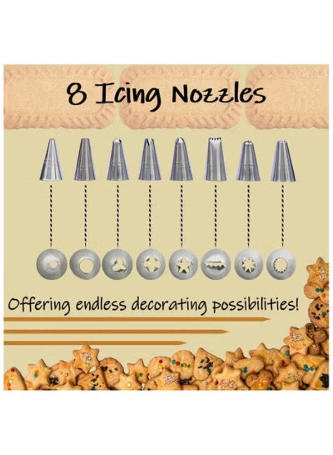 Hedge Cookie Press and Icing Set, Aluminium Alloy Cookie Decorating Tools, Excellent Baking Supplies, Including 13 Cookie Pattern Discs and 8 Icing Nozzles - Image 4