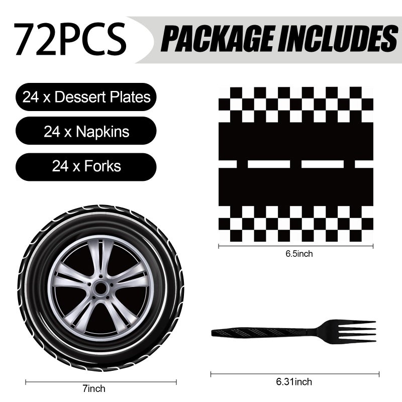 KFJBPB 72 Pcs Race Car Paper Plates and Napkins - Disposable Party Plates and Napkins Tableware Set for Boys Birthday or Baby Shower (Race Car) - Image 2