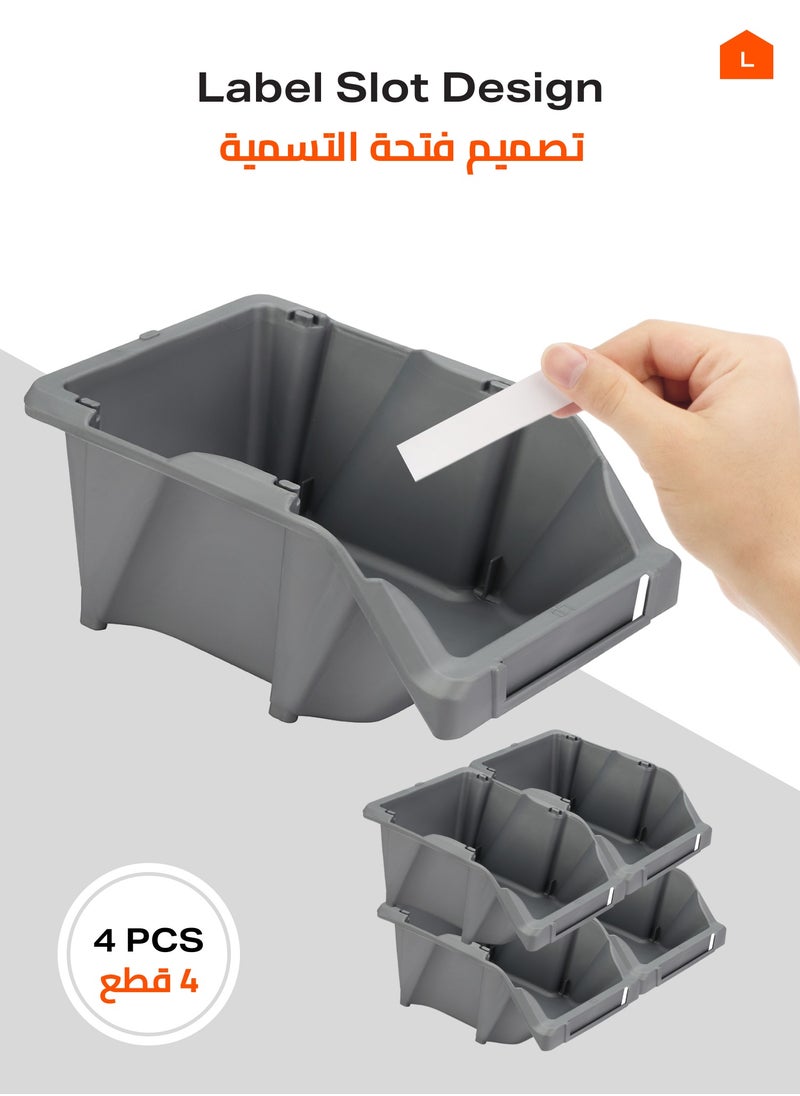 LAWAZIM - Plastic Storage Bin -4 Piece - Space Saving Stackable Storage Baskets Organizers for Household, Pantry Toys Crafts and Tools in Closets Garages Laundry Rooms Bathrooms and Offices - Image 1
