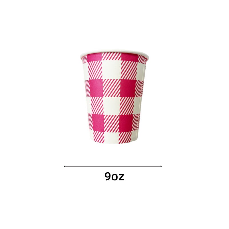 Colorful Plaid Paper Plates Cups Disposable Party Tableware Set 9oz pink checkered paper cups 20 