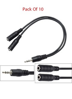 Taimi Pack Of 10 Jack 1 Male to 2 Female Stereo Headphone Earphone Jack Y Splitter Audio Adapter Cable Black 3.5mm  - Image 1