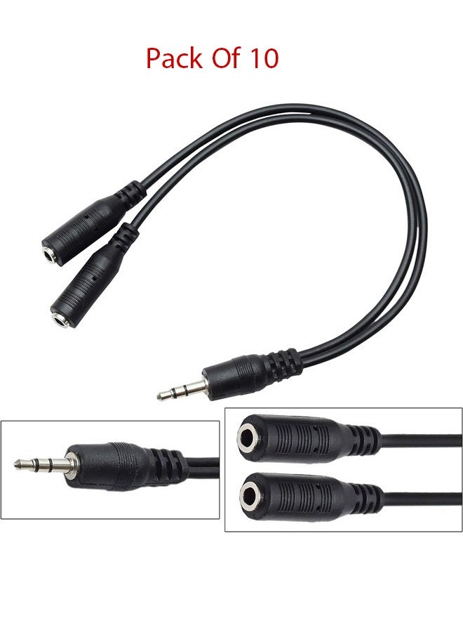 Taimi Pack Of 10 Jack 1 Male to 2 Female Stereo Headphone Earphone Jack Y Splitter Audio Adapter Cable Black 3.5mm  - Image 1