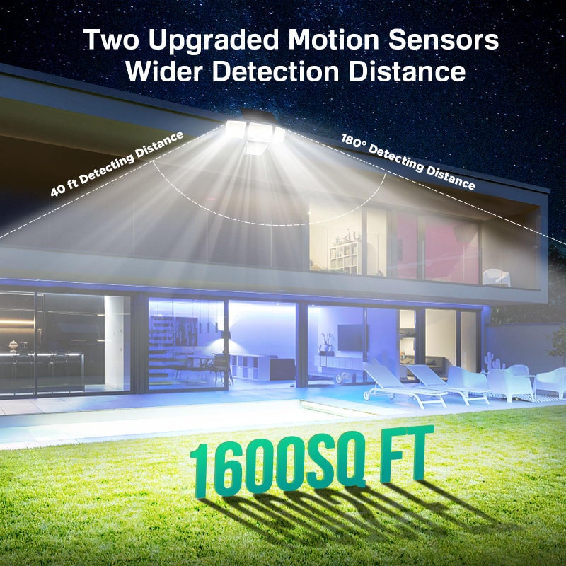 LYWALT Solar Outdoor Lights - 3000LM 188 LED Motion Sensor Outdoor Lights, 4 Heads Security Light,IP65 Waterproof, Easy Install,270Â°Wide Angle Flood Wall Light with 3 Modes for Backyard Yard (3 Pack) - Image 4