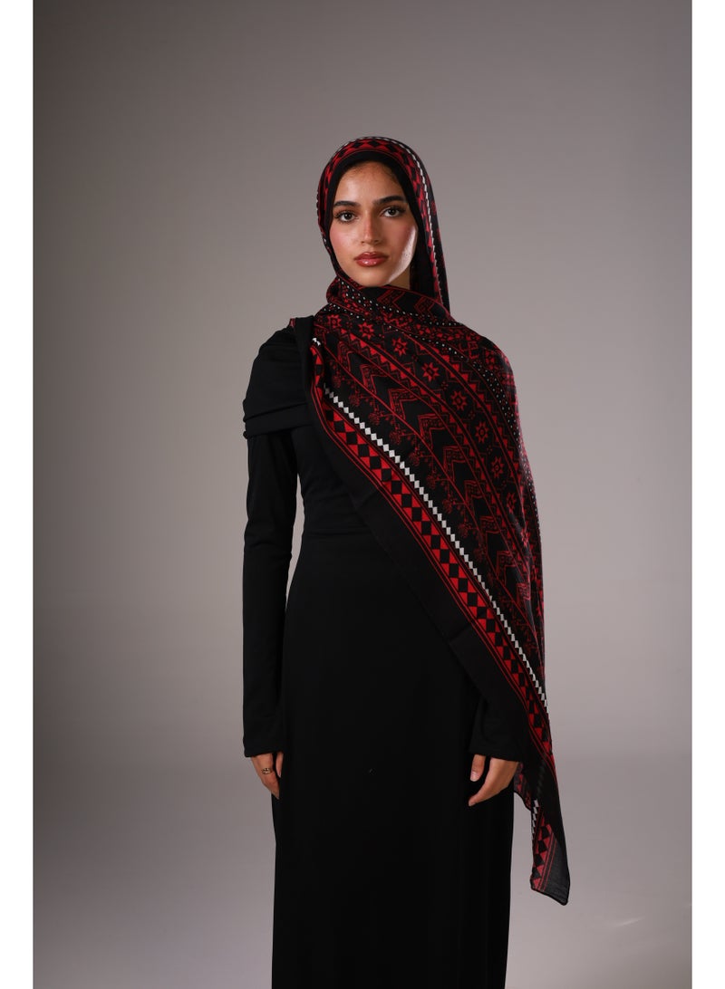 Lavezzi Crimson Mosaic Modal Hijab – Soft Breathable Long Scarf for Women – Lightweight Modest Fashion Headscarf – Elegant Everyday Hijab Shawl - Image 1