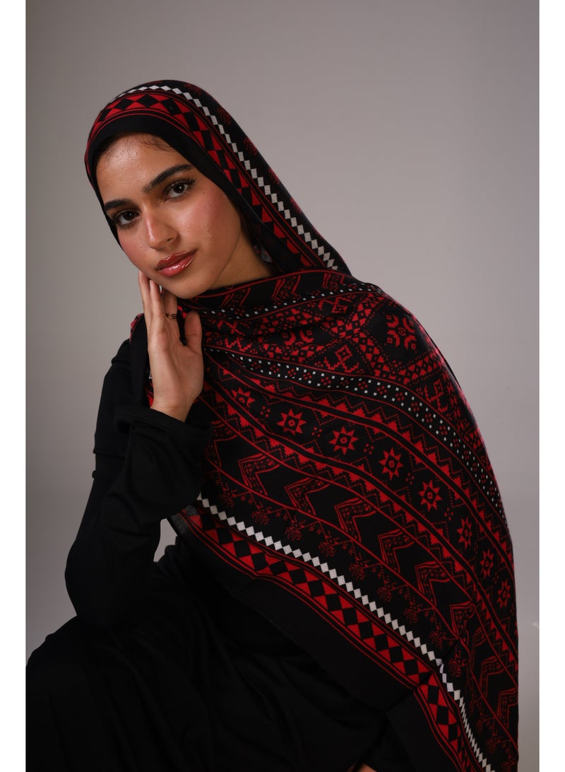 Lavezzi Crimson Mosaic Modal Hijab – Soft Breathable Long Scarf for Women – Lightweight Modest Fashion Headscarf – Elegant Everyday Hijab Shawl - Image 3
