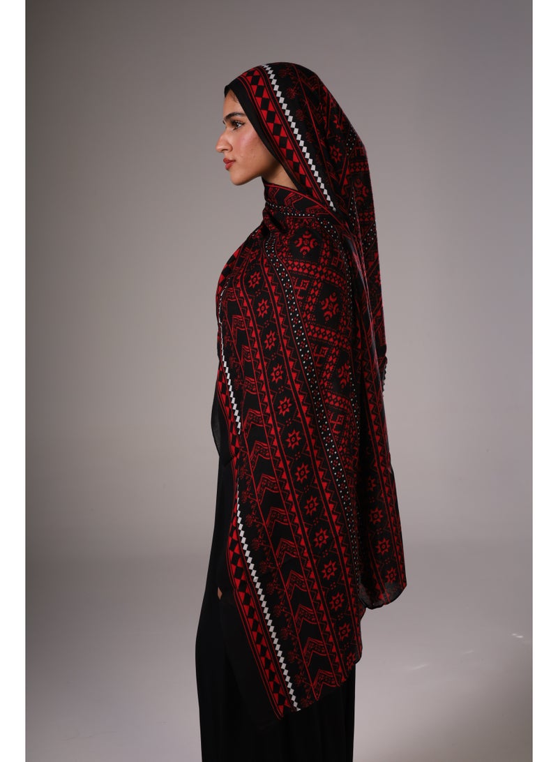Lavezzi Crimson Mosaic Modal Hijab – Soft Breathable Long Scarf for Women – Lightweight Modest Fashion Headscarf – Elegant Everyday Hijab Shawl - Image 2