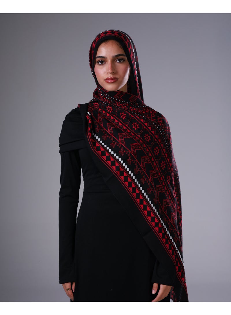 Lavezzi Crimson Mosaic Modal Hijab – Soft Breathable Long Scarf for Women – Lightweight Modest Fashion Headscarf – Elegant Everyday Hijab Shawl - Image 1
