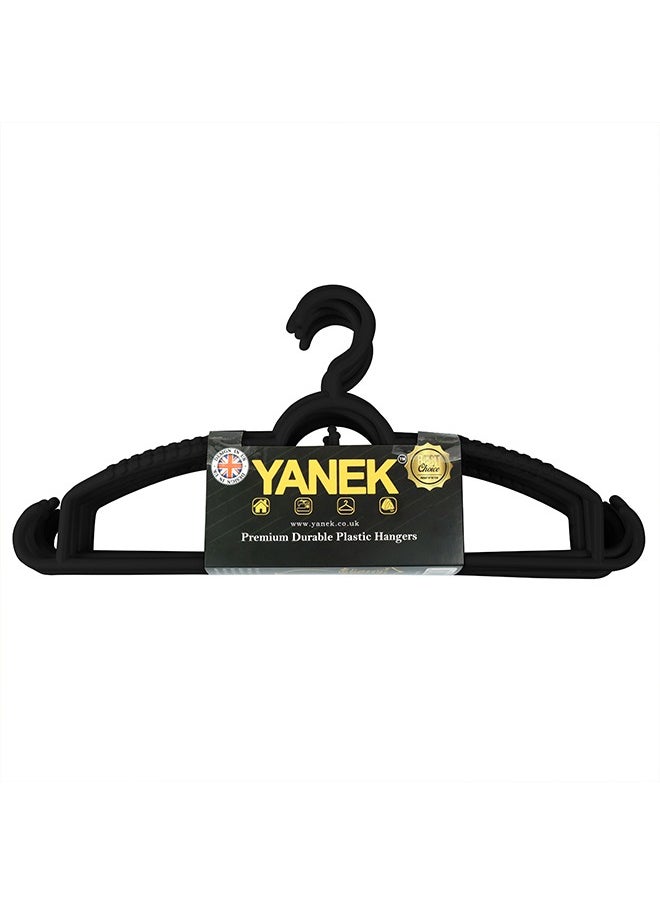 YANEK YANEK Plastic Hangers - Set of Slim Heavy Duty Clothes Hangers for Coats, Jackets, and Pants - Everyday Use Clothing Hangers with Hooks - Standard Coat Hanger Set (18 PACK, Black)  - Image 1