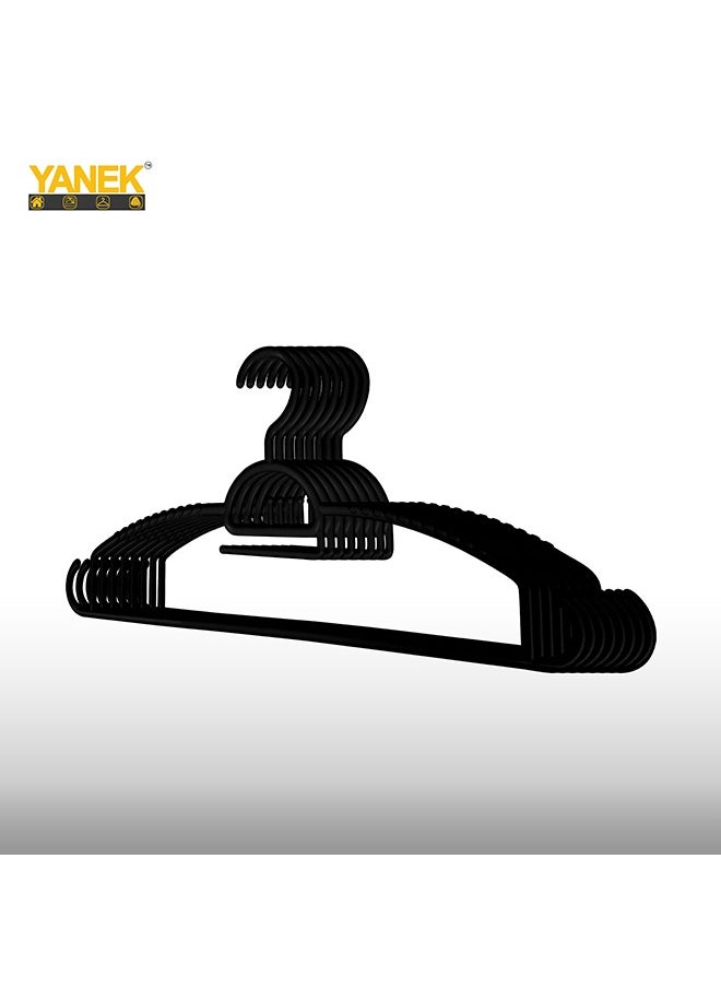 YANEK YANEK Plastic Hangers - Set of Slim Heavy Duty Clothes Hangers for Coats, Jackets, and Pants - Everyday Use Clothing Hangers with Hooks - Standard Coat Hanger Set (18 PACK, Black)  - Image 2