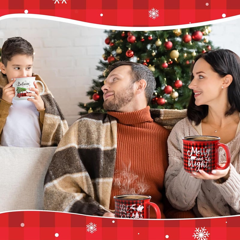 Pickmesh 6 Pcs Christmas Ceramic Coffee Mug Set 14 oz Christmas Mugs with Handle Red Black Buffalo Plaid Cups Enamel Xmas Mugs for Xmas Gift Party Supplies - Image 4