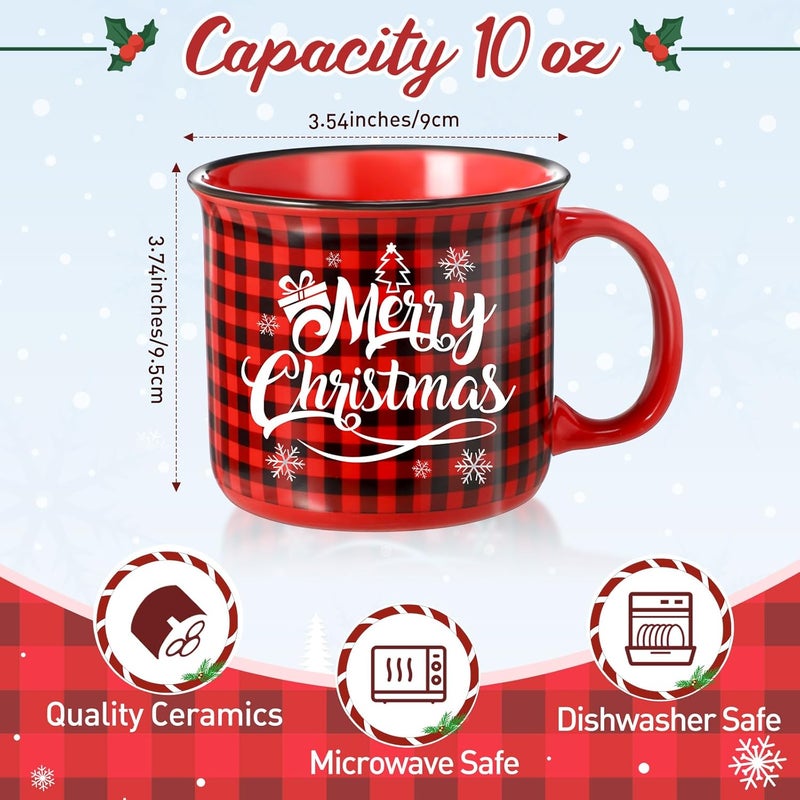 Pickmesh 6 Pcs Christmas Ceramic Coffee Mug Set 14 oz Christmas Mugs with Handle Red Black Buffalo Plaid Cups Enamel Xmas Mugs for Xmas Gift Party Supplies - Image 2