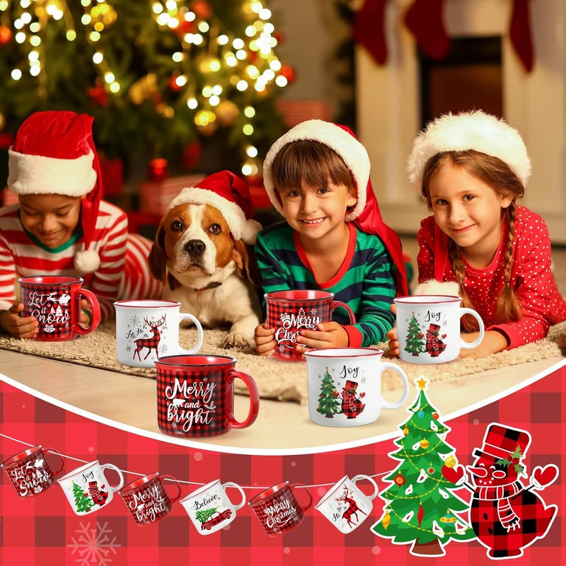 Pickmesh 6 Pcs Christmas Ceramic Coffee Mug Set 14 oz Christmas Mugs with Handle Red Black Buffalo Plaid Cups Enamel Xmas Mugs for Xmas Gift Party Supplies - Image 5