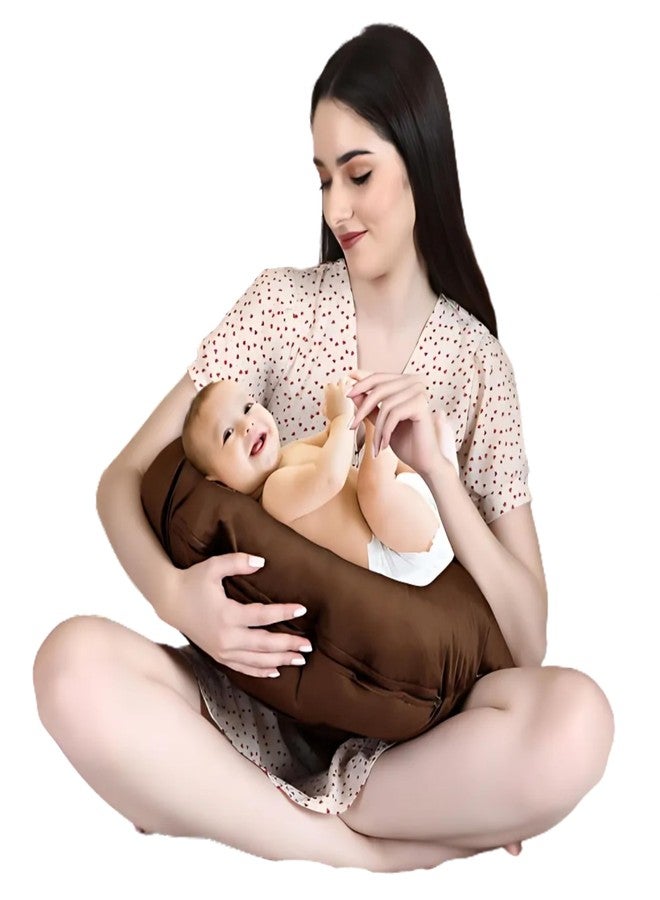 Dormyo Cradle Breast Feeding/Nursing Pillow Multifunction Pillow with 5 Different uses, with Printed Water Resistant Velvet Cover Filled with 1 Kg Microfibre Brown (22" x 21.5") - Image 1