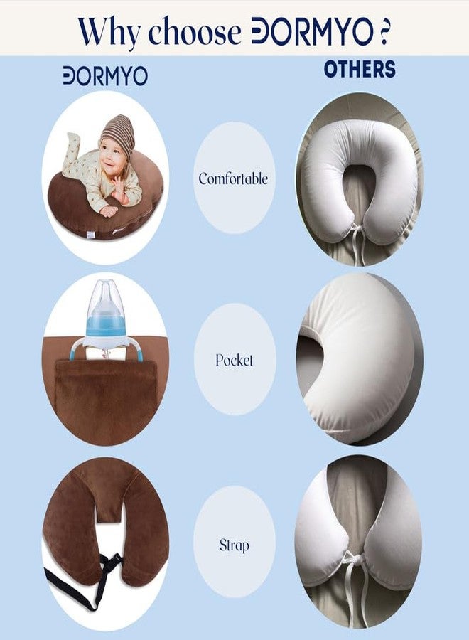 Dormyo Cradle Breast Feeding/Nursing Pillow Multifunction Pillow with 5 Different uses, with Printed Water Resistant Velvet Cover Filled with 1 Kg Microfibre Brown (22" x 21.5") - Image 3