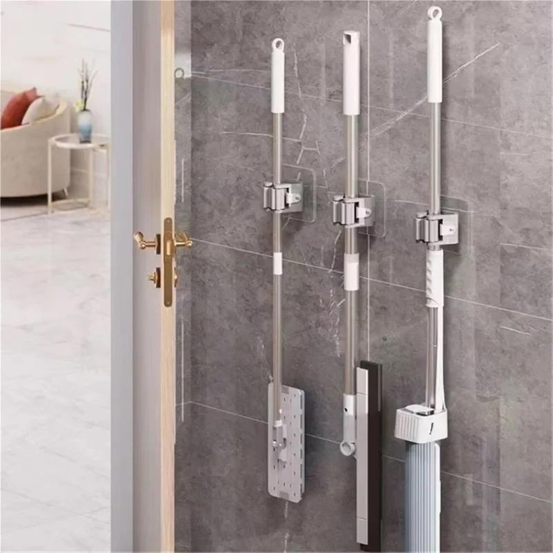 Broom Holder Wall Mount 50Pcs Self-adhesive Mop Holder Broom Stand Wall Mounted Mop Support Sweeping Brush Hook Storage Organizer for Kitchen Bathroom(50Pcs Grey) - Image 4
