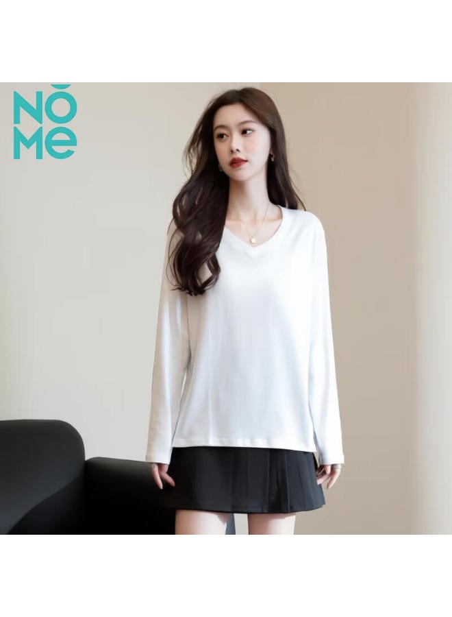 Nomev Women's Loose Long-sleeve T-shirt, Comfortable Base Layer Top, New Spring Collection, White, XL - Image 5