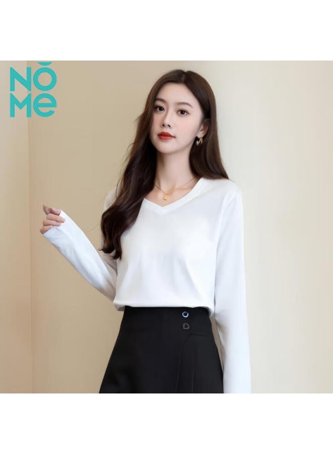 Nomev Women's Loose Long-sleeve T-shirt, Comfortable Base Layer Top, New Spring Collection, White, XL - Image 4