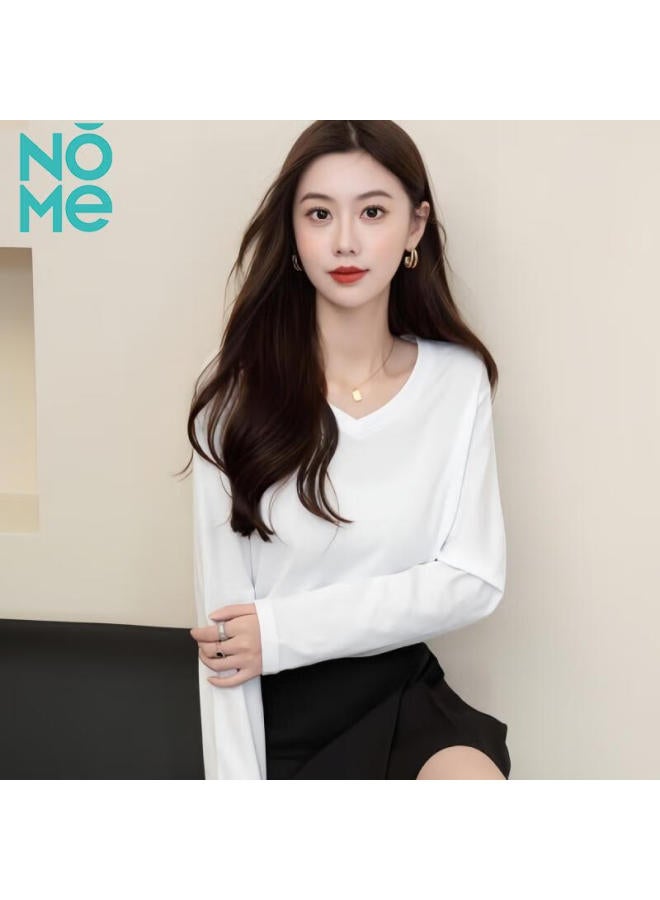 Nomev Women's Loose Long-sleeve T-shirt, Comfortable Base Layer Top, New Spring Collection, White, XL - Image 2