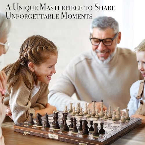Wegiel Handmade Junior European International Chess Set - 16 Inch Luxury Wooden Chess Set for Adults and Kids, Premium Beech and Birch Wood - Unique Folding Design with Storage - Image 2