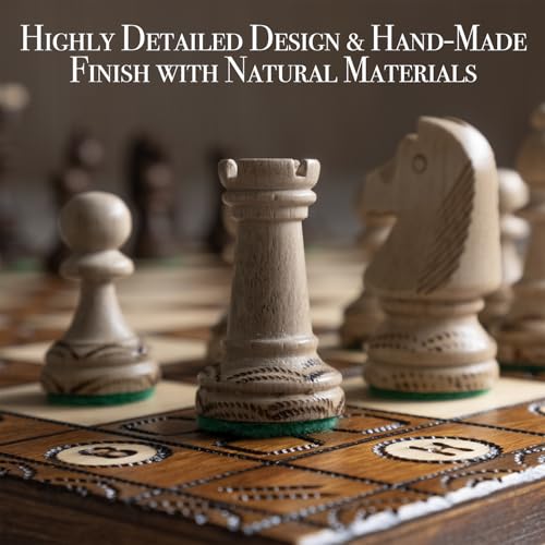Wegiel Handmade Junior European International Chess Set - 16 Inch Luxury Wooden Chess Set for Adults and Kids, Premium Beech and Birch Wood - Unique Folding Design with Storage - Image 3