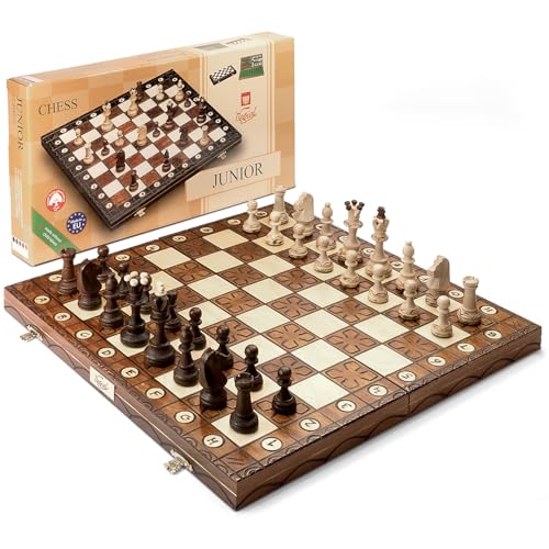 Wegiel Handmade Junior European International Chess Set - 16 Inch Luxury Wooden Chess Set for Adults and Kids, Premium Beech and Birch Wood - Unique Folding Design with Storage - Image 1
