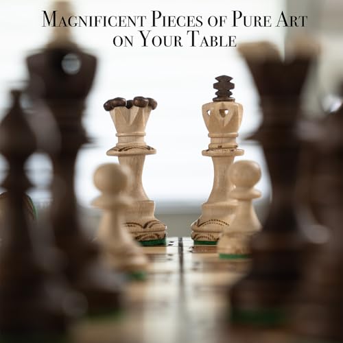 Wegiel Handmade Junior European International Chess Set - 16 Inch Luxury Wooden Chess Set for Adults and Kids, Premium Beech and Birch Wood - Unique Folding Design with Storage - Image 5
